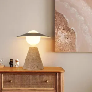 Modern Travertine Cone Table Lamp with Metal Disc Shade TL-J004 4