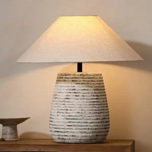 Wabi-Sabi Ribbed Ceramic Table Lamp with Fabric Shade TL-H019 4