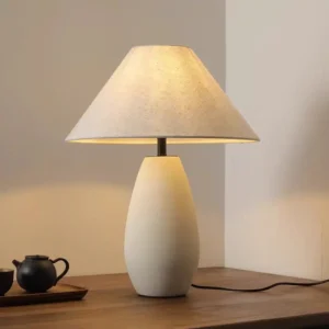 Minimalist White Ceramic Table Lamp with Fabric Shade TL-H023 4
