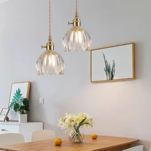 Fluted Glass Brass Pendant Light P6090 9