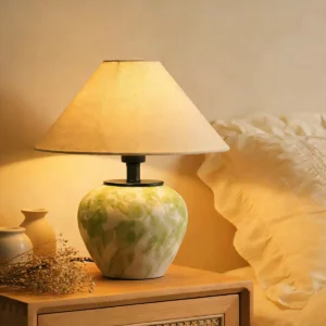 Hand-Painted Green Ceramic Table Lamp with Fabric Shade TL-H015 4