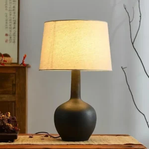 Minimalist Long Neck Ceramic Table Lamp with Fabric Shade TL-H029 3