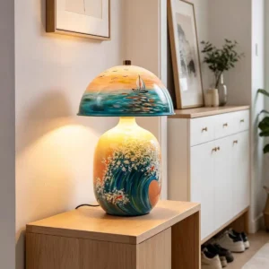 Hand-Painted Ocean Scene Ceramic Table Lamp with Dome Shade TL-H033 4