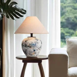 Art Textured Ceramic Table Lamp with Fabric Shade TL-H017 3