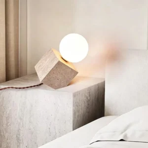 Geometric Travertine Table Lamp with Glass Globe TL-J008 3