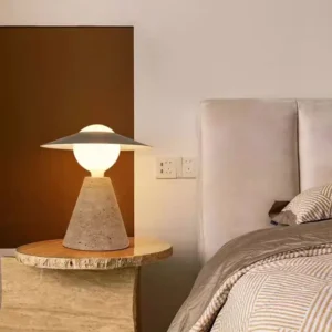 Modern Travertine Cone Table Lamp with Metal Disc Shade TL-J004 3