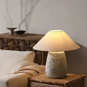 Wabi-Sabi Ribbed Ceramic Table Lamp with Fabric Shade TL-H019 3
