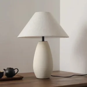 Minimalist White Ceramic Table Lamp with Fabric Shade TL-H023 3