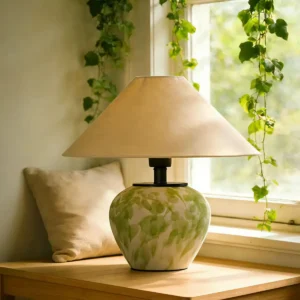 Hand-Painted Green Ceramic Table Lamp with Fabric Shade TL-H015 3