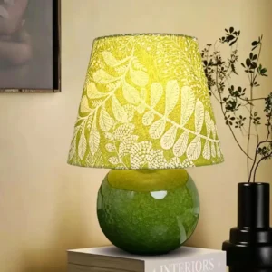 Green Ceramic Table Lamp with Botanical Pattern Fabric Shade TL-H030 2