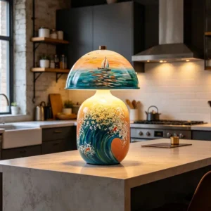 Hand-Painted Ocean Scene Ceramic Table Lamp with Dome Shade TL-H033 3