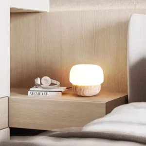 Minimalist Travertine Stone Table Lamp with Glass Shade TL-J006 2