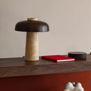 Modern Black Metal Table Lamp with Travertine Base TL-J002 3