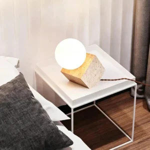 Geometric Travertine Table Lamp with Glass Globe TL-J008 2