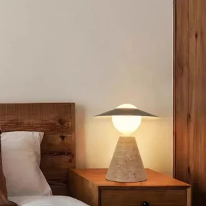 Modern Travertine Cone Table Lamp with Metal Disc Shade TL-J004 2