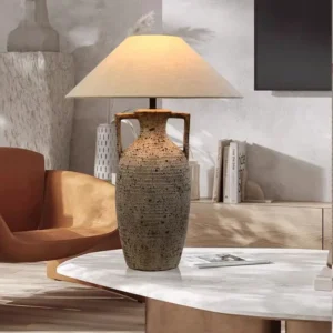 Wabi-Sabi Vase Shape Ceramic Table Lamp with Fabric Shade TL-H021 2