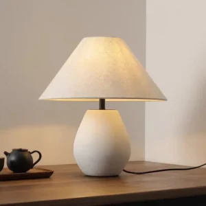 Minimalist White Ceramic Table Lamp with Fabric Shade TL-H023 2