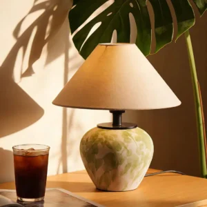 Hand-Painted Green Ceramic Table Lamp with Fabric Shade TL-H015 2