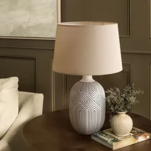 Geometric Pattern Ceramic Table Lamp with Fabric Shade TL-H024 1