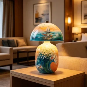 Hand-Painted Ocean Scene Ceramic Table Lamp with Dome Shade TL-H033 2