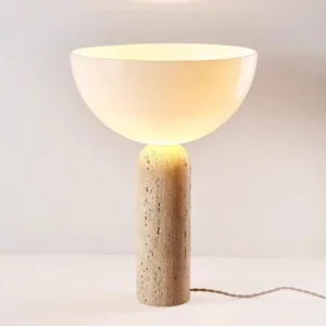 Modern Travertine Base Opal Glass Table Lamp TL-J001 1