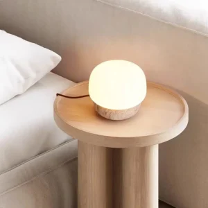 Minimalist Travertine Stone Table Lamp with Glass Shade TL-J006 1