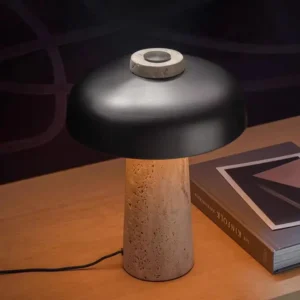 Modern Black Metal Table Lamp with Travertine Base TL-J002 2