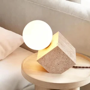 Geometric Travertine Table Lamp with Glass Globe TL-J008 1