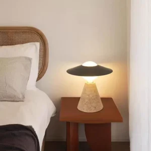 Modern Travertine Cone Table Lamp with Metal Disc Shade TL-J004 1