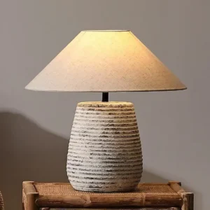 Wabi-Sabi Ribbed Ceramic Table Lamp with Fabric Shade TL-H019 1