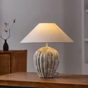 Wabi-Sabi Fluted Ceramic Table Lamp with Fabric Shade TL-H022 2