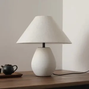 Minimalist White Ceramic Table Lamp with Fabric Shade TL-H023 1