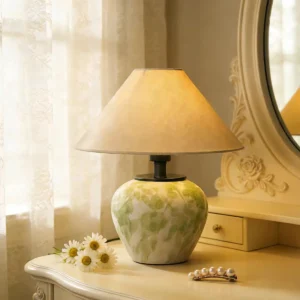 Hand-Painted Green Ceramic Table Lamp with Fabric Shade TL-H015 1
