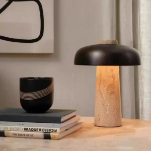 Modern Black Metal Table Lamp with Travertine Base TL-J002 1