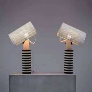 Modern Black White Striped Base Table Lamp With Mesh Lampshade TL-B050 2