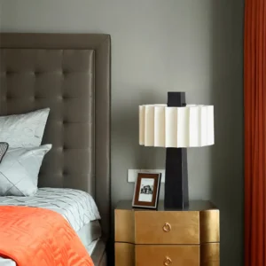 Modern Black Base White Pleated Ribbed Shade Table Lamp TL-B065 2