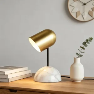 Marble Base Brass Finish Cylinder Shade Table Lamp TL-D015 4