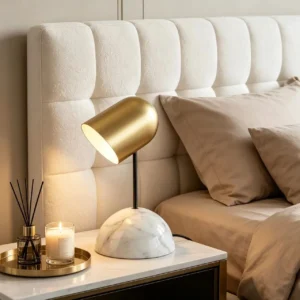 Marble Base Brass Finish Cylinder Shade Table Lamp TL-D015 3