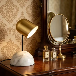 Marble Base Brass Finish Cylinder Shade Table Lamp TL-D015 2