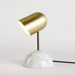 Marble Base Brass Finish Cylinder Shade Table Lamp TL-D015 1