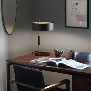 Minimalist Black& Brass Finish Metal Cylinder Shade Table Lamp TL-B070 2
