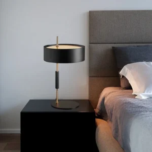 Minimalist Black& Brass Finish Metal Cylinder Shade Table Lamp TL-B070 3