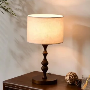 Vintage Curved Walnut Wood Table Lamp with Fabric Shade TL-N006 1