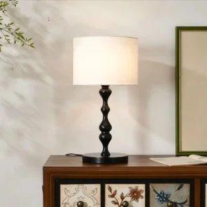 Vintage Curved Walnut Wood Table Lamp with Fabric Shade TL-N006 2