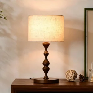 Vintage Curved Walnut Wood Table Lamp with Fabric Shade TL-N006 3