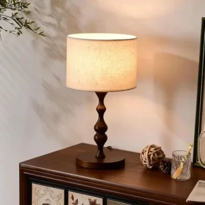 Vintage Curved Walnut Wood Table Lamp with Fabric Shade TL-N006 4