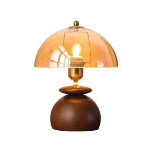 Mid Century Amber Glass Dome Wood Table Lamp TL-N008 1