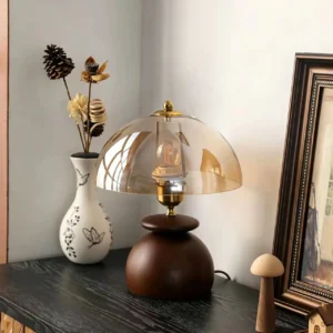 Mid Century Amber Glass Dome Wood Table Lamp TL-N008 2