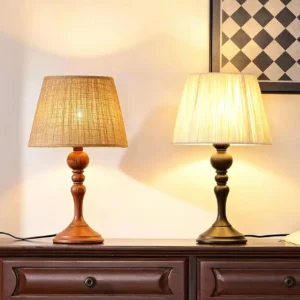 Vintage Turned Wood Table Lamp with Raffia Shade TL-N009 1