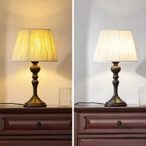 Vintage Turned Wood Table Lamp with Raffia Shade TL-N009 2